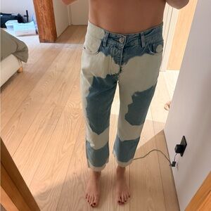 Zara Two-Tone Bleached Blue Straight-Leg Jeans